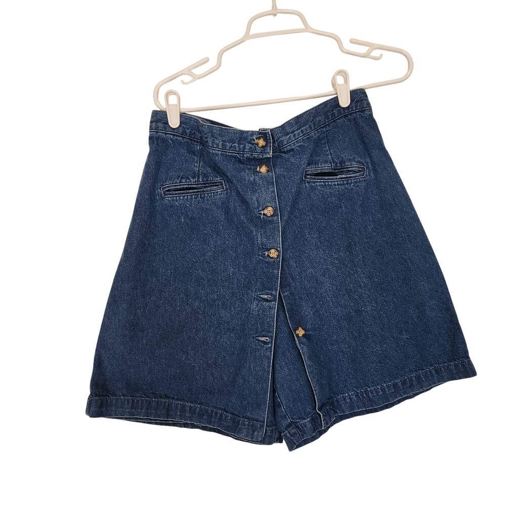 Vintage Genre Sport Blue A-Line Button Front Medium Wash Denim Skort Size Medium